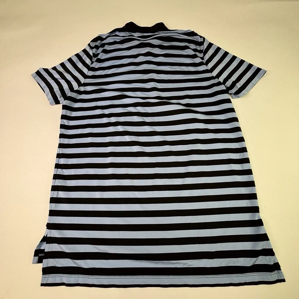 RLX Ralph Lauren Polo Shirt Mens Medium Blue Stripe Golf Performance Knit‎